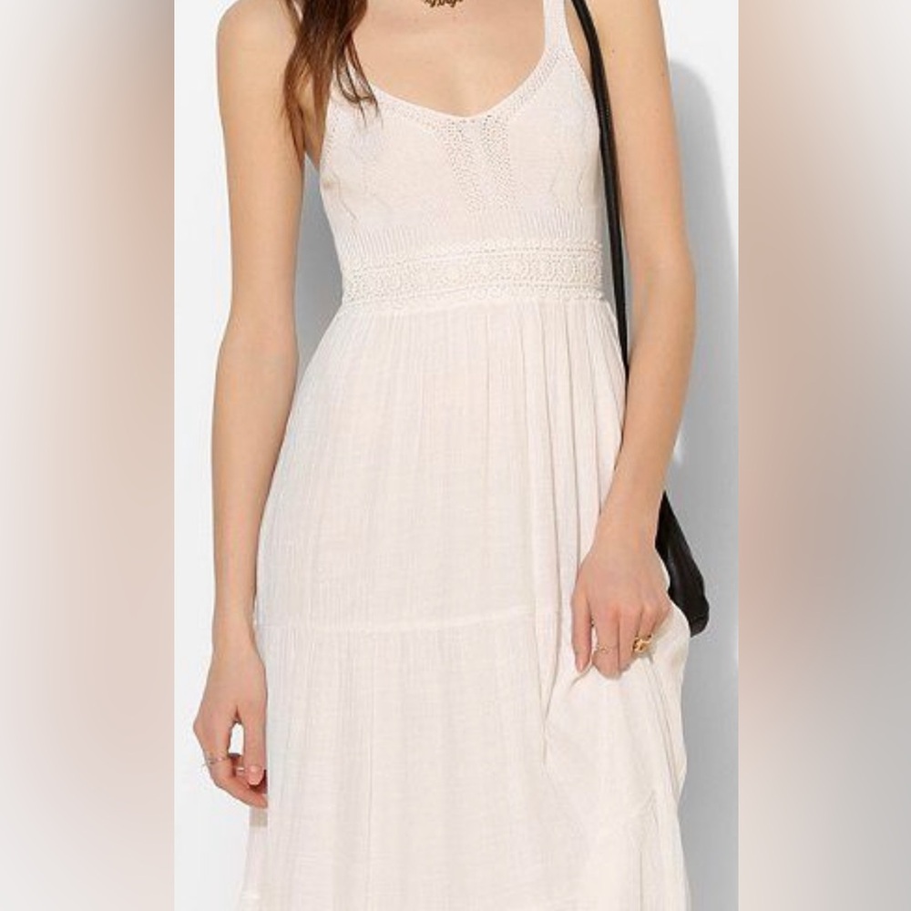 Pins and Needles White Tiered Maxi Dress with Crochet Top, Medium - Picture 2 of 11